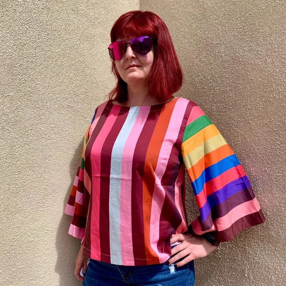 NWT Anthropologie Striped Rainbow Bell Sleeve Top - Picture 3 of 11